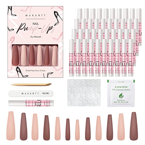 Makartt Nail Glue Nail Adhesive Glue For Fake Nails Broken Nails Repair 0.07Oz 40Pcs Bundle With Press On Nails Kit Long Acrylic Nail Tips Glue On Nails Nude Pink Coffin False Nails 12 Sizes 24 Pcs #TOP29
