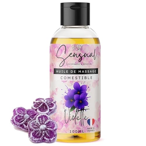Huile de Massage Comestible Érotique Violette - Huile Massage Sensuel pour Couple - Huile Corps Relaxante Naturelle - Fabriqué en France - 100ml- Green storm