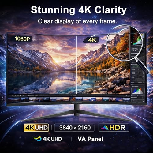 Image of XUNDEFINED 32 Inch 4K 60Hz Curved Monitor, UHD(3840 x 2160) VA Computer Monitor, 3000:1 Contrast, sRGB 120%, Blue Light Filter, Free-Sync with HDMI, DisplayPort for Home and Office