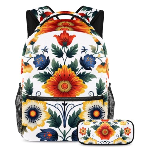 Sac à dos scolaire fleurs colorées pour collège et lycée