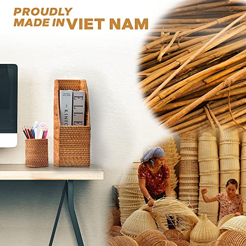 Gaiamade Rattan Magazine File Holder And Pen Cup Bundle, Rattan Magazine Organizer, Magazine Holder For File, Newspaper, Wicker Pencil Holder, File Holder For Storage And Organization #TOP5