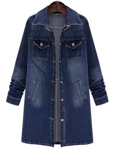 QZUnique Women Long Denim Jacket Casual Loose Long Sleeve Jean Jacket Plus Size Ladies Denim Coat Outwear US S
