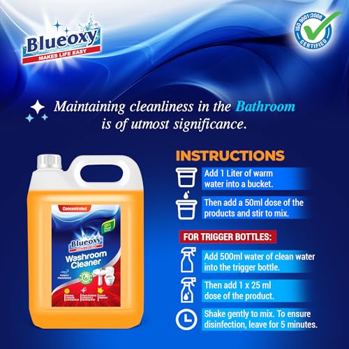 Image of Blueoxy Bathroom and Toilet Cleaner | Organic Floor Cleaner | Bathroom Cleaner Liquid | Bathroom Cleaner Lime | Scale Remover | Bathroom Tile Cleaner | Tiles & Surface Cleaner | Pack of 5 Ltr