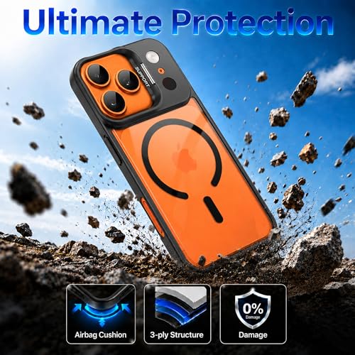 Image of A rtistque Clear Back Cover Case for iPhone 17 Pro | Compatible with Mag-Safe | Built-in Adjustable Camera Stand | Shockproof TPU Bumper | Premium Transparent Design | iPhone 17 Pro Back Cover - Black
