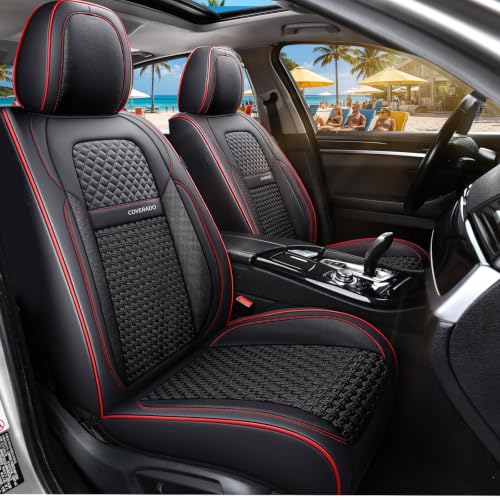 Image of Coverado Full Set Car Seat Covers, Luxury Leather All-Weather Seat Protectors Universal Fit Most Sedan SUV Truck Vehicles