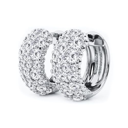 White Gold Plated 925 Sterling Silver Hoop Earrings Flower Set 3d Fully Iced Cubic Zirconia CZ 12mm Unisex Ice Out Huggie Small Sparkle Silver Hoop Earrings Fine Jewelry Birthday Gifts for Men,Women