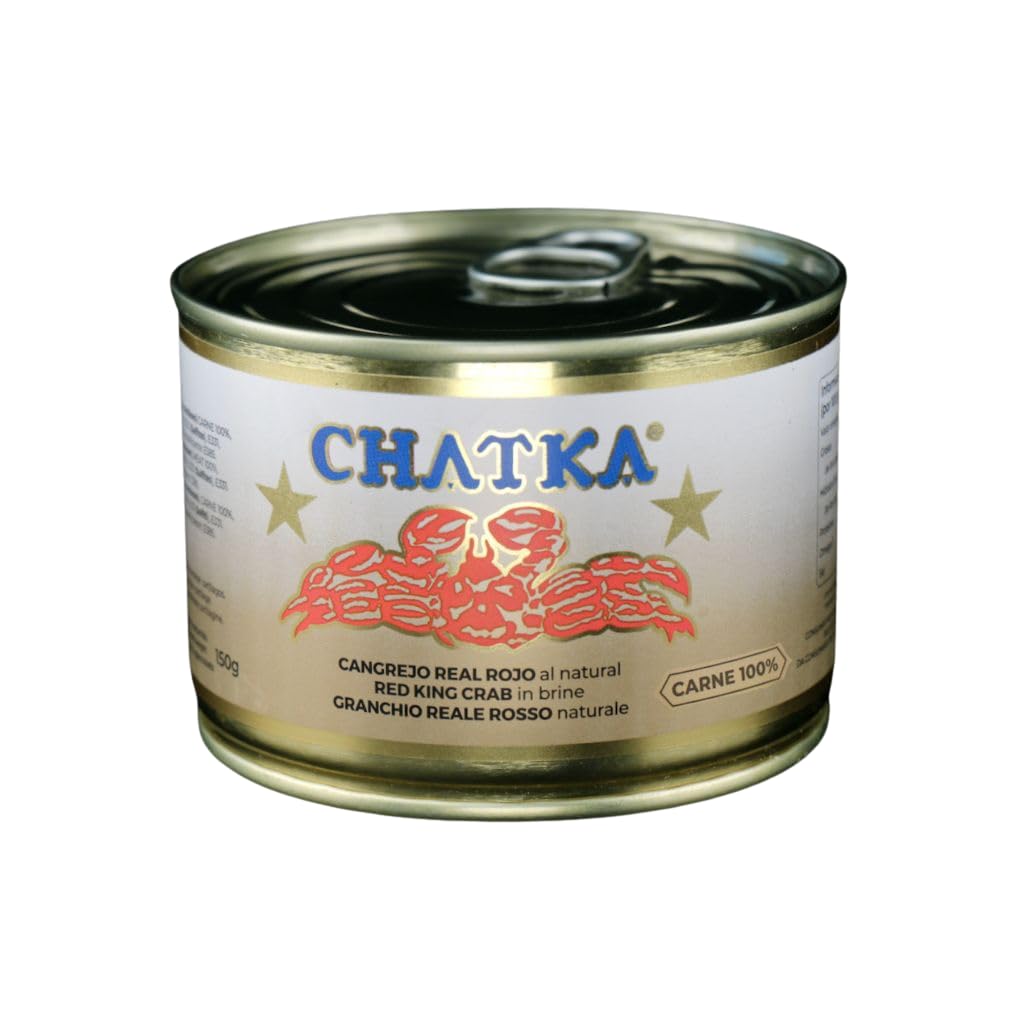 Chatka Conserva de Cangrejo Real Rojo, 60% Patas y Carne Desmigada, Bote de Cristal (150 g) (150 gram)