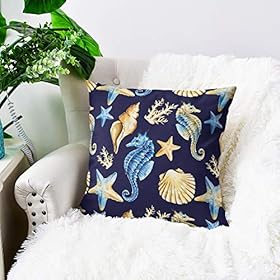 CaliTime Throw Pillow Cases Pack of 2 Cozy Seahorse Conch Shell Coral Starfish Print Cushion Covers for Couch Bed Sofa… 51ao3t2ZkpL. SS280
