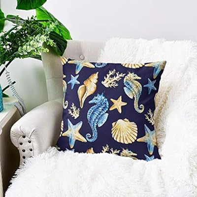 CaliTime Throw Pillow Cases Pack of 2 Cozy Seahorse Conch Shell Coral Starfish Print Cushion Covers for Couch Bed Sofa… 51ao3t2ZkpL. SS400