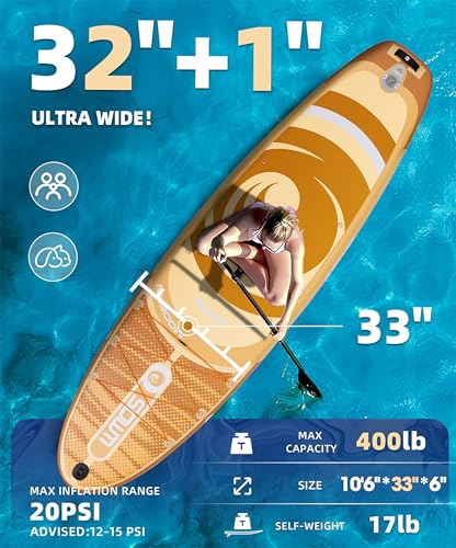 Image of Inflatable Paddle Boards, Stand Up Paddle Board for Adults Youth of All-Round, 10'6'' *33'' * 6'' Extra Wide & No-Slip Sup for Yoga Fishing
