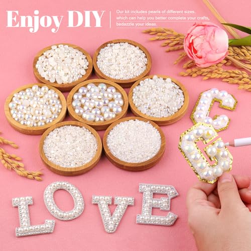 Image of 13000Pcs Flatback Pearls for Crafting (Beige AB), Assorted Size 2 /3 /4 /5 /6 /8 /10mm Non Hotfix Half Pearl, Bedazzling Bead for DIY Crafts Clothing Tumblers Mugs Shoes Fabric Embellishment Nail Art Makeup