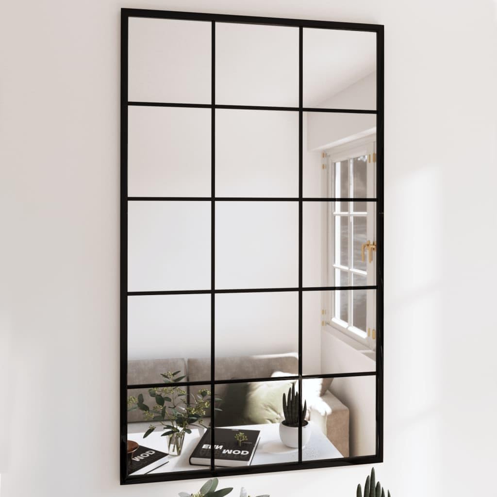 vidaXL Espejo de Pared, Negro, 100x60 cm, Metal y Vidrio, Salón, Baño y Dormitorio, Tocador Maquillaje, Montaje en Pared con Ganchos