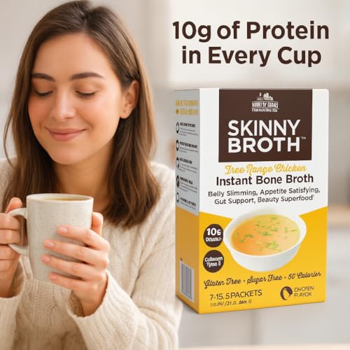 Image of Country Farms Skinny Broth, Instant Chicken Bone Broth, 10G Protein, Collagen Type II, Promotes Better Digestion, Supports Bone Health, 7 Day Plan, 7-15g Packets