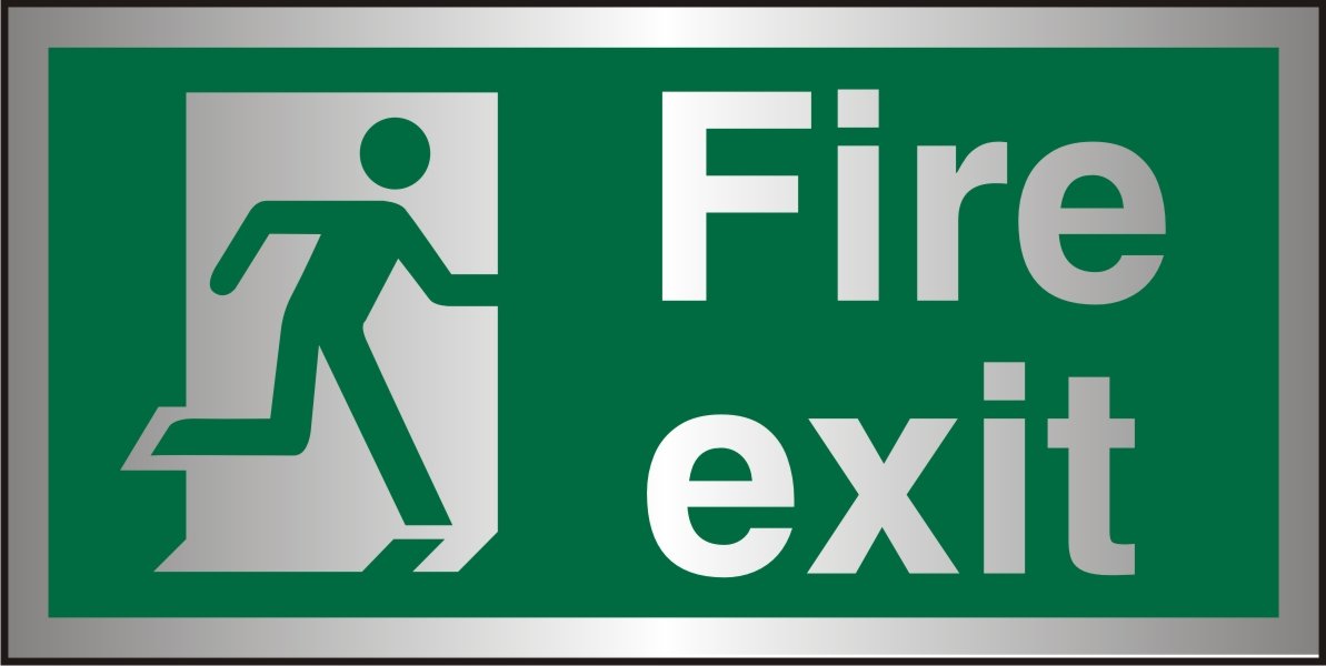 Seco Fire Exit - Man Running Right, Fire Exit Sign, 200mm x 100mm - Brushed Aluminium Acrylic