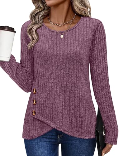 XIEERDUO Long Sleeve Shirts for Women Fall Clothes 2025 Business Casual Outfits Work Blouses Tunics Purple XL