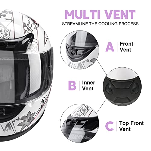 Image of SLMOTO DOT Certified Full Face Adult Motocross Motorcycle Helmet for ATV | DOT certified full face adult motocross motorcycle helmet for ATV off-road riding equipment white pink butterfly S.