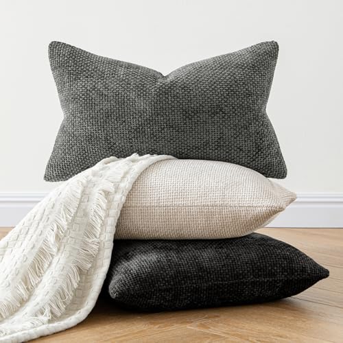 Image of MIULEE Pack of 2 Couch Throw Pillow Covers 18x18 Inch Neutral Beige Modern Boho Accent Decorative Pillow Covers Soft Chenille Farmhouse Cushion Covers for Home Decor Bed Sofa Living Room