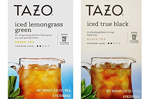 Tazo Iced Tea Pitcher Bag 2 Flavor Variety Bundle; (1) Tazo Iced Lemongrass Green, and (1) Tazo Iced Black Tea, 6-Count Each