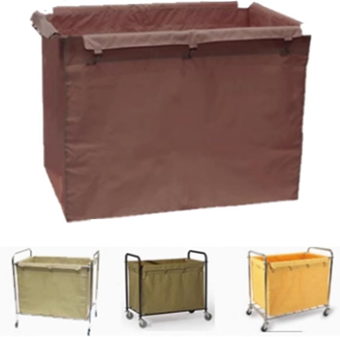Bolsa impermeable para carrito de lavandería de 400 L, cubierta de tela Oxford extraíble con ganchos para cesta de ropa sucia comercial, 90 x 65 x 80 cm, utilidad de limpieza (marrón)