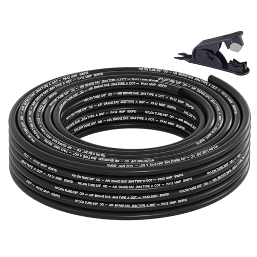 Boeray 3/8 DOT Air Line 50FT SAE J844 PA12 Nylon Air Tubing with Cutter