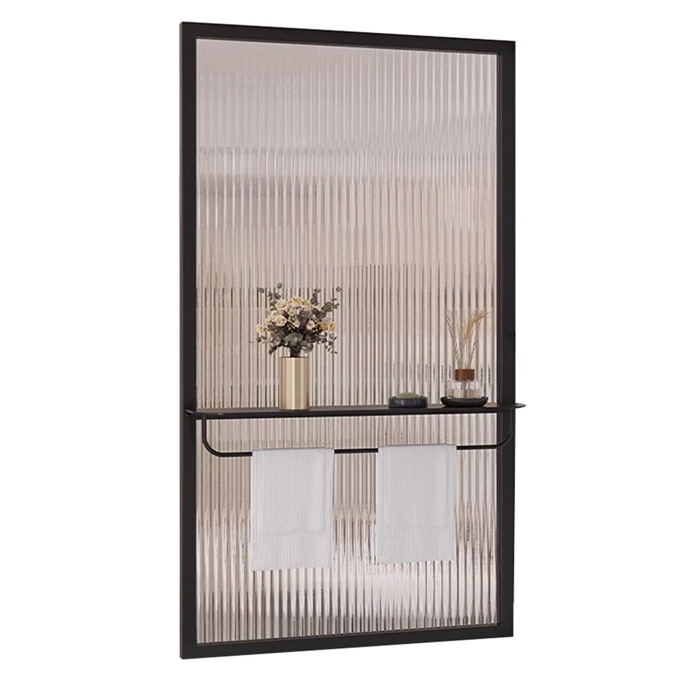 WNJJ Glass Privacy Divider with Towel Rack and Storage Shelf for Hotel Toilet Countertop Screen Translucent Black Panel (19.69x23.62 in)