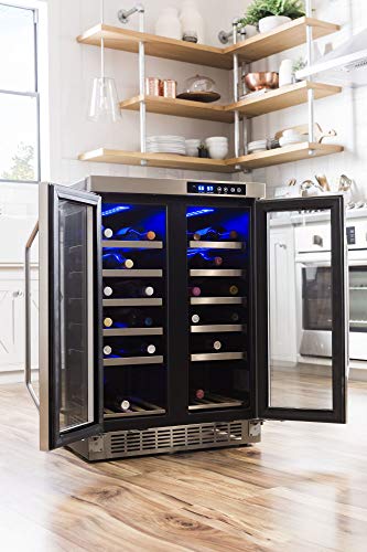 Edgestar 36 Bottle Built-In Dual Zone French Door Wine Cooler - Black/Stainless Steel #TOP3
