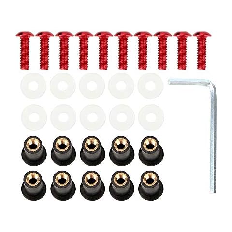 Coolboyer 10PCS M5x15mm Universal Motorcycle Windscreen Windshield CNC Bolts Screws Nut Fastener for Honda Suzuki Yamaha Kawasaki (Red) Cover