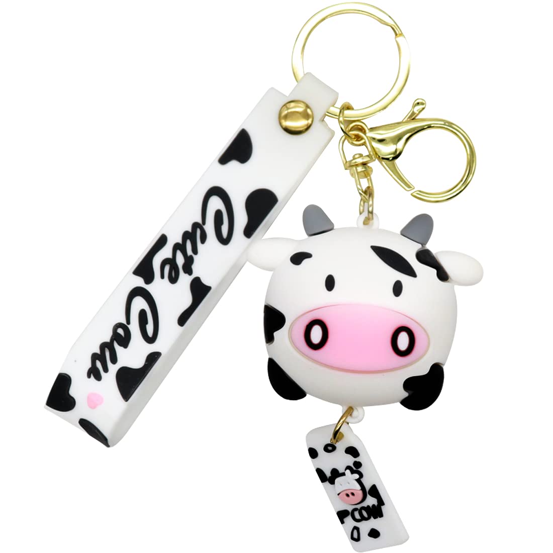 SHANGPINCow Keychain,Farm Gift,Car Accessories,Cute Print Decor for Women Car Keys, White, 9*5
