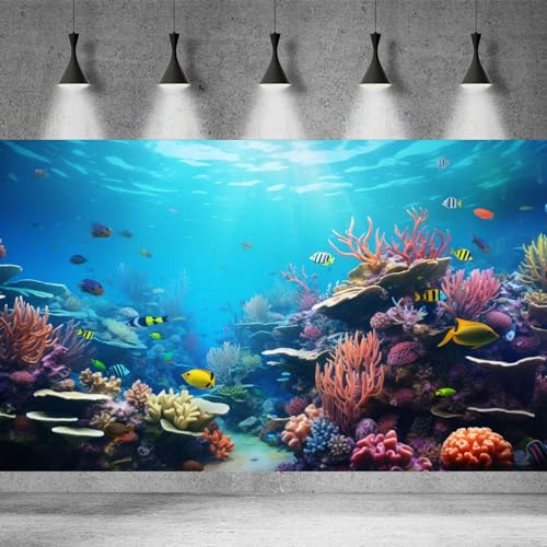 Image of Underwater Wonderland Aquarium Background Vibrant Coral Reef and Tropical Fish Groups Terrarium Background Decorations Clear Ocean Waters Fish Tank Backdrop Poster Wallpaper Decorations Vinyl 30x18in