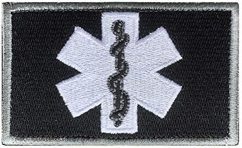 Antrix 2 Pack Tactical Black US Flag/EMT EMS Star of Life Paramedic Medic Aid Cross Applique Fastener Hook and Loop Military Badge Emblem Patch for Backpacks Caps Hats Bags Medical Use