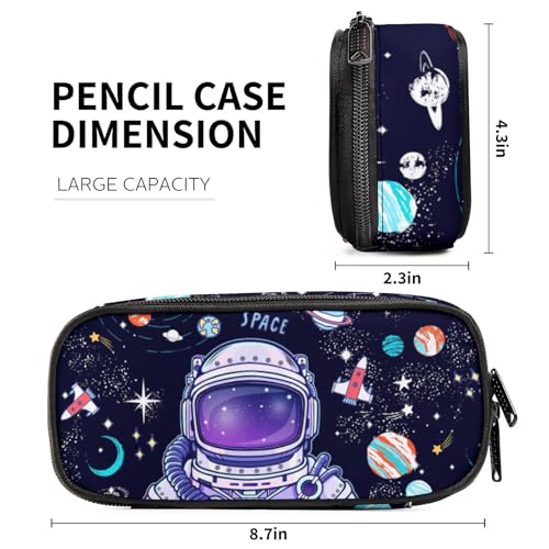 Image of Astronaut Space Planets Pencil case for Student Girl Boy, Large Capacity Black Pencil Pouch with Zipper Compartments, Cosmetic Makeup Bag Organizer for School Supplies Office Home