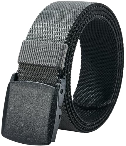LionVII Men's Elastic Stretch Belts - 2 Colors in 1 Reversible Belt with Plastic Buckle, Adjustable Trim to Fit 27-49