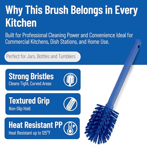 Image of SPARTA Large Water Bottle Brush Ideal for Wide-Mouth Jars, Bottles and Tumblers, Dishwashing Tool with Handle for Home and Commercial Kitchens, Plastic, 12 Inches, Blue