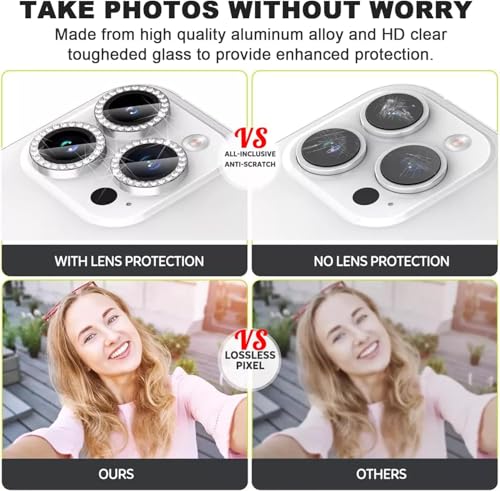 Image of DIAMOND Camera Lens Protector For IPHONE 16 PRO / 16 PRO MAX / 15 PRO / 15 PRO MAX ( SILVER ) UHD 9H Glass, Anti Drop, Scratch Resistant, Case Friendly, Removable, Waterproof, Heavy Duty Camera Protector, ( BUY 2 GET 1 FREE )