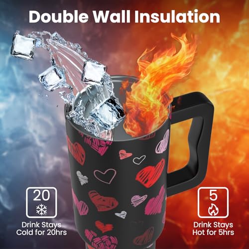 Image of enem Tumbler, Toxic Romance, Insulated Premium Vacuum Leak Proof Tumblers, Stainless Steel Travel Mug with Handle, Lid & Straw, 1.2L Tumbler for Coffee, Iced Tea, or Water