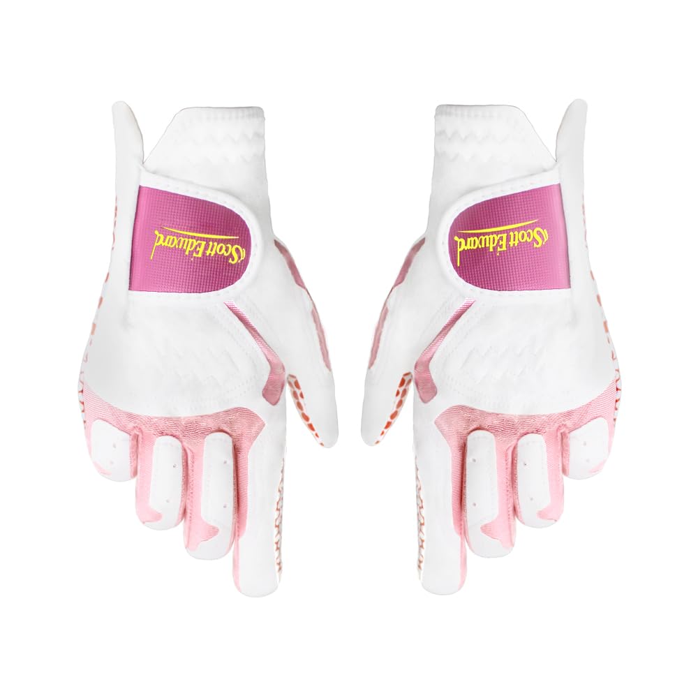 Scott Edward 1 Pair Microfiber Women's Golf Gloves Both Hand, 2 Pack Left Right Hand Nylon Buckle Ladies Sports Gloves, Non-slip Wear-resistant Gloves, Enhanced Grip And Comfort (Pink, 20)