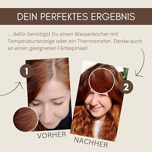 Foto von Thats me Organic® Profi Pflanzenhaarfarbe + Zubehörset (warm copper brown) – Bio Haarfarbe ohne Chemie – Haarfarbe für gesundes Haarefärben auch während Schwangerschaft und Stillzeit