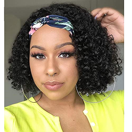 Nigteye Short Pixie Curly Headband Wigs for Black Women Natural Black Glueless Headband Wigs for Women Ice-cold Curly Headband Wigs for Black Women