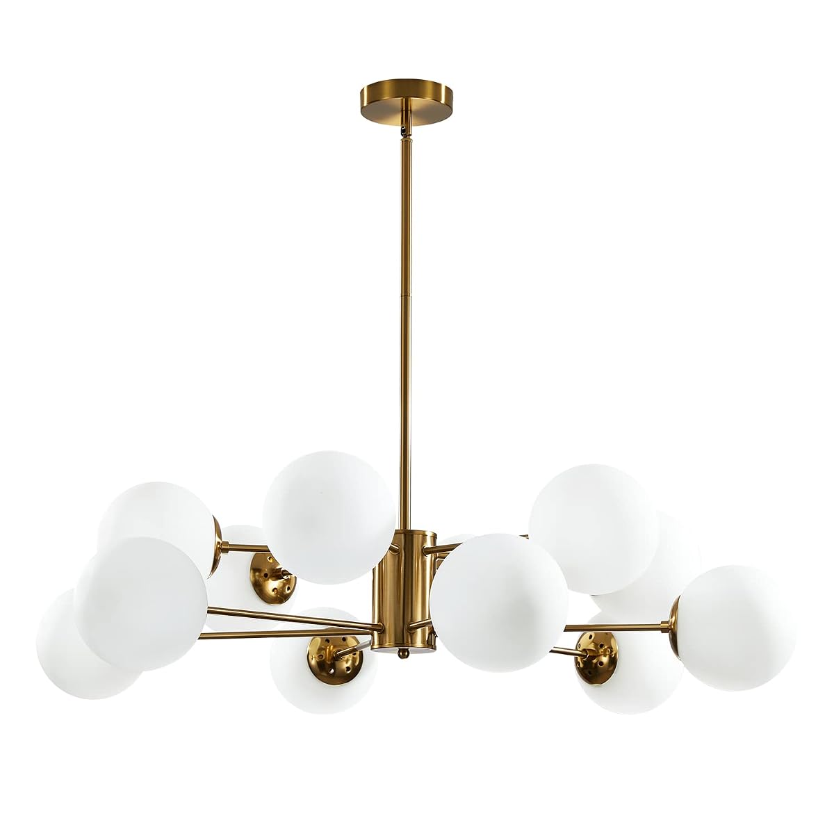 KCO 12-Light Glass Globe Sputnik Chandelier Brushed Brass Metal Fixture