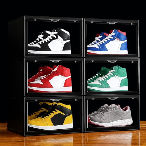 Image of Story@Home Stackable Sneaker Box Transparent - Pack of 6 | Shoe Storage Box for Sneakers Fits Upto Size 13 | Dustproof Sneaker Display Case Organizer | DIY Space-Saving Shoe Organizer - Black