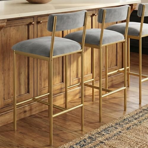 Image of Garvee Bar Stools Set of 2, Upholstered Counter Height Bar Stool with Backrest and Footrest, Wider Seat, Kitchen Barstools for Kitchen Island, Dining Room, Easy Assembly, Gold