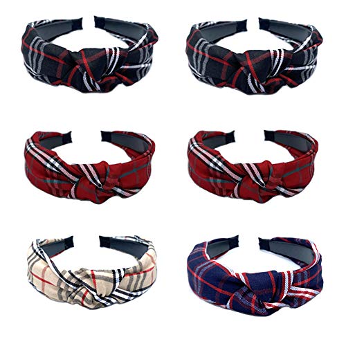 FAFAHOUSE 6 PACK Knotted Designer Headbands for Women,Lattice Criss Cross Head Wrap,Fashionable Elastic Hair Hoops for Girls Non-slip Wide Hard Hair Bands