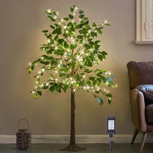 Hairui Artificial Ficus Silk Tree Lights 4FT 140LED Fairy Lights, Faux Plant Tree with Lights for...