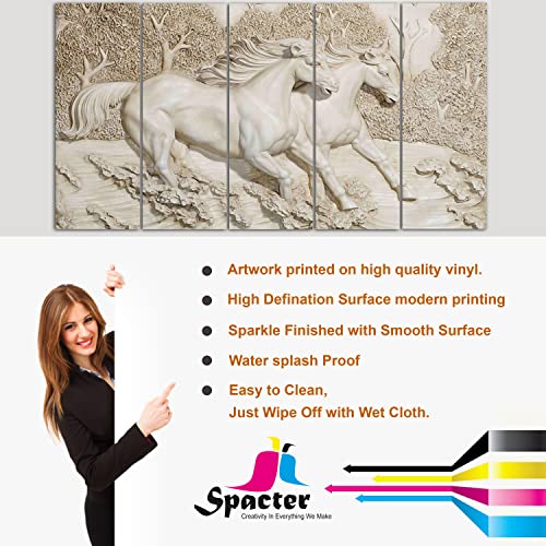 Image of Spacter art Vastu Runing Seven Horses Painting With Frame Wall art for living room wall decoration for wall Bedroom,room,Hotels-Wooden Framed- Animal Digital Painting (30x60 Inch) SP334