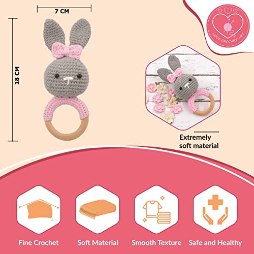 Image of Love Crochet Art Animal Shape Crochet Rattle Cum Soft Toy for Infant, Kids & Babies, Early Age Gift Toys (Bunny Rabbit - Gray)