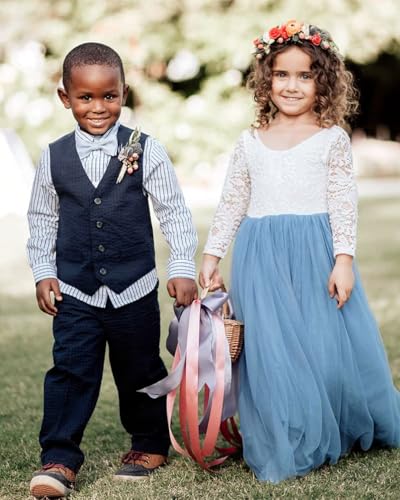 Image of 2Bunnies Girl Peony Lace Back A-Line Straight Tutu Tulle Party Flower Girl Dress
