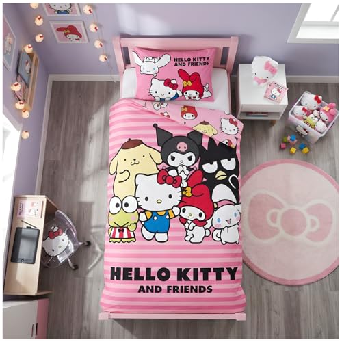 BrandMac Hello Kitty Parure de lit Enfant | Housse de Couette 140x200 cm + taie d’Oreiller 50x70 cm | 100% Coton | Doux et Respirant | Design Officiel Hello...