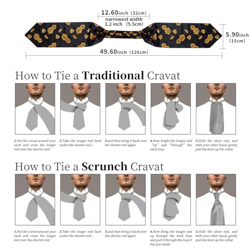 Image of DiBanGu Mens Silk Ascot Ties Paisley Jacquard Woven Cravat and Pocket Square Cufflinks with Lapel Pin for Business Wedding