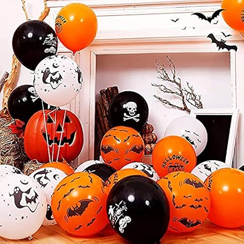 Halloween Balloons Latex Balloons 100 PCS 12 Inch Black Orange White Mix Latex Balloons for Birthday Baby Shower Halloween Party Decorations for Kids Halloween Balloons Kit NEVEGE Cover