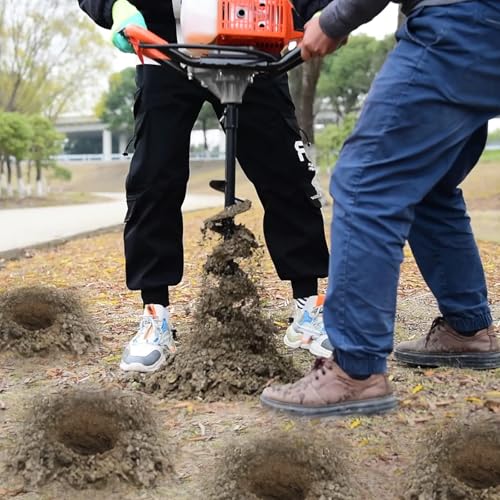 72CC Auger Post Hole Digger, 2 Stroke Gas Powered Earth Post Hole Digger with 3 Auger Drill Bits(5\" & 6\" & 8\") + 3 Extension Rods (24\'\') for Farm Garden Plant, Orange